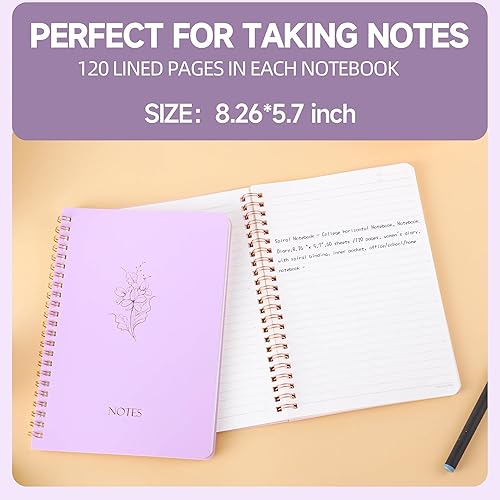 Miniatura 5 de Paquete de 3 cuadernos en espiral, papel liso de 3.53 ozm, 120 páginas A5 de 8.26 x 5.7 pulgadas, páginas a rayas de 0.27 pulgadas, bolsillo