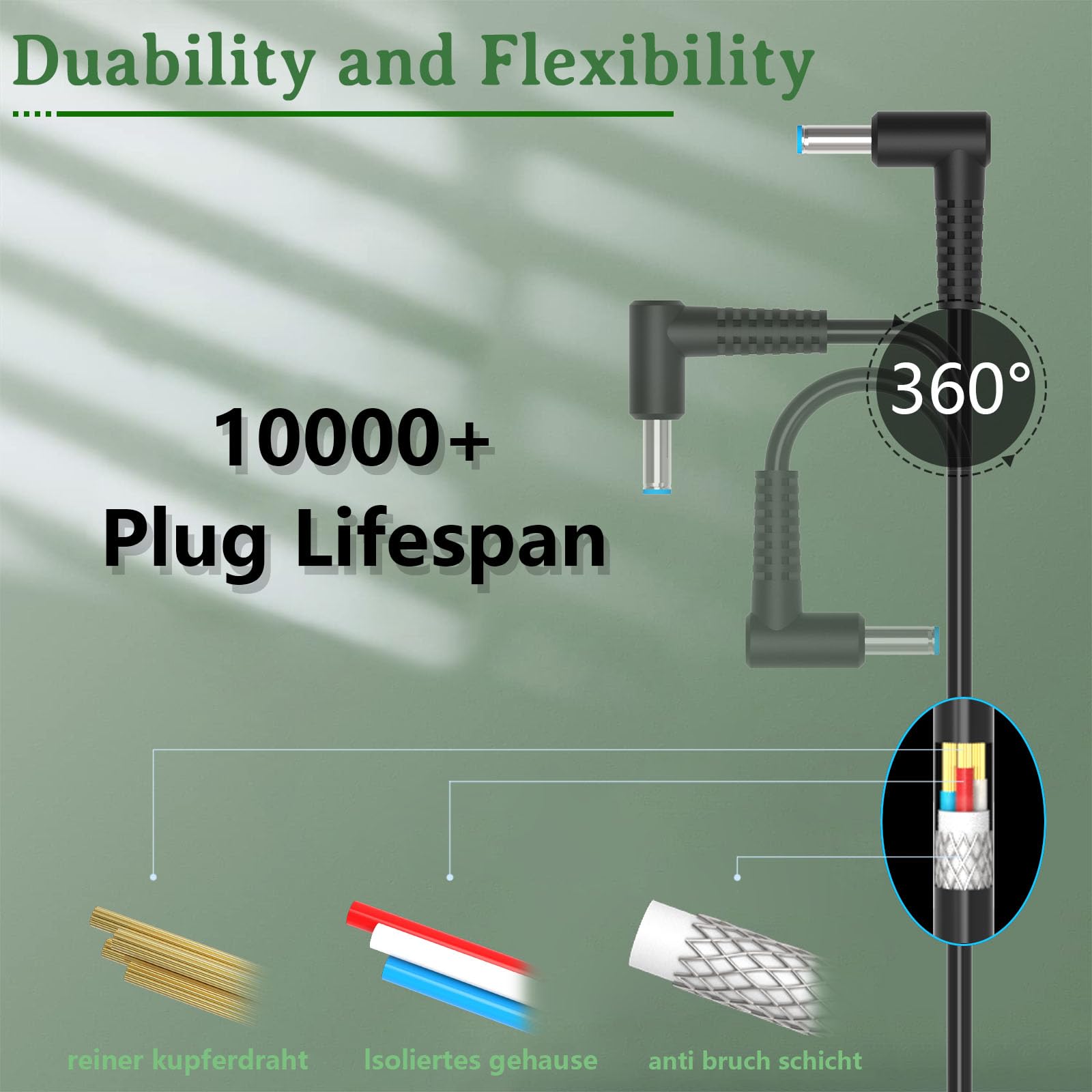 Caricatore per HP，Alimentatore 45W per Hp Elitebook 840 830 850 Pavilion 11 13 15 Stream Probook 430 440 450 240 250 255 Cavo Alimentazione Punta blu (4,5 * 3,0 mm)