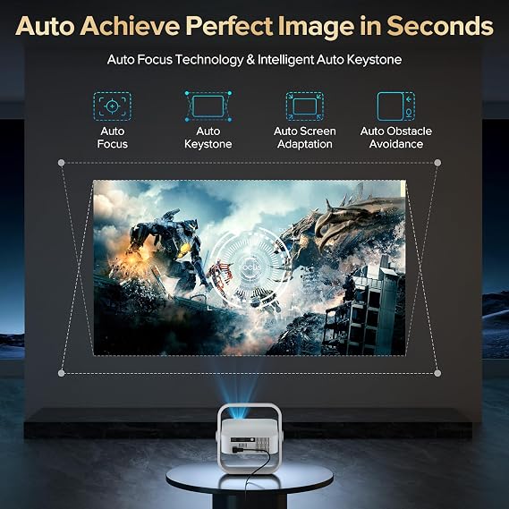 [Official Licensed Google TV] Projector, Smart 4K&1080P Projector with WiFi and Bluetooth, Auto Focus & Keystone, Voice Control Movie Video Projector, Home Projector with 360 Rotating Stand