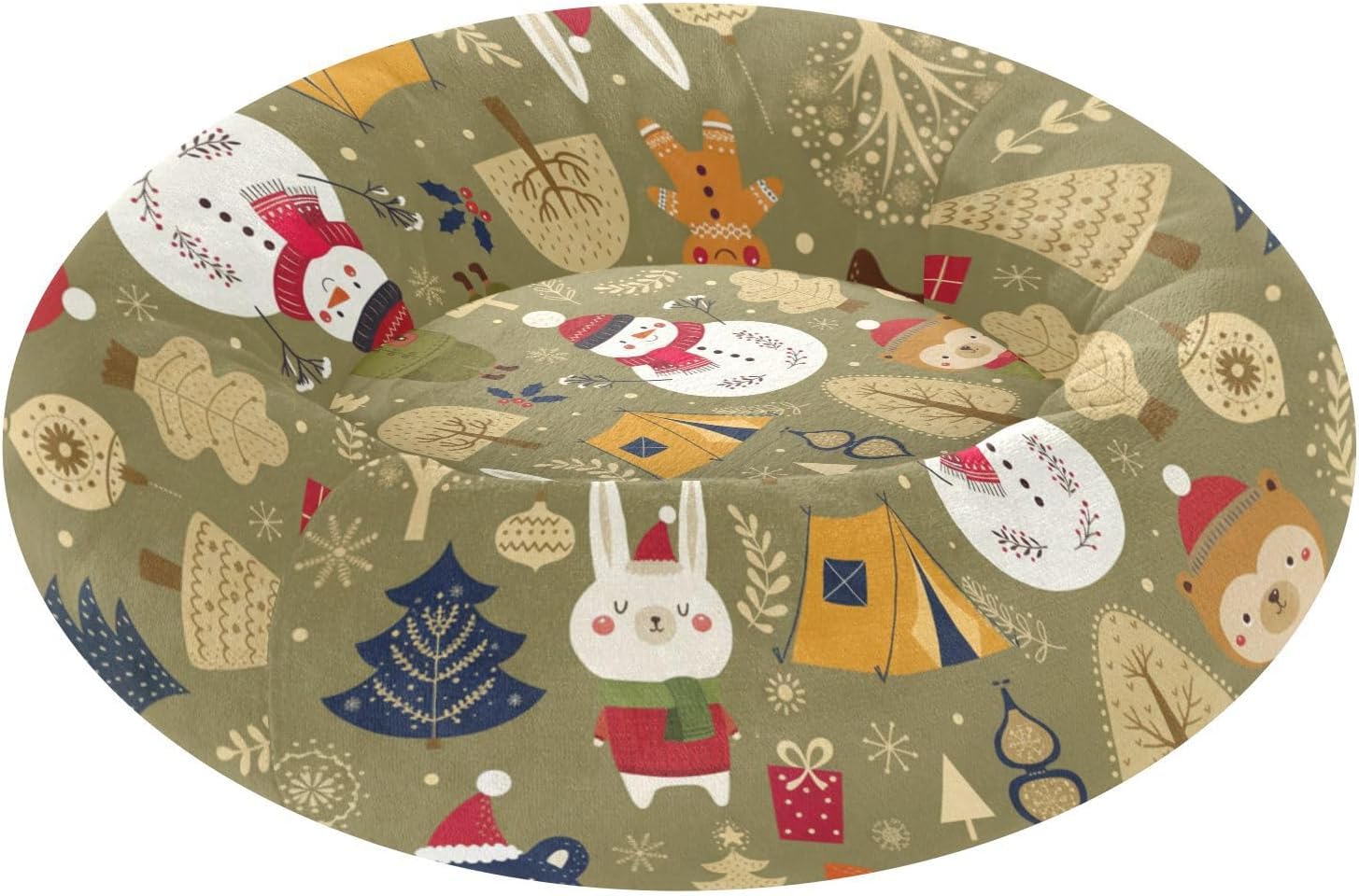 Happy Camping Theme Pet Dog Beds Calming Anti Anxiety fluffier Calming Bed for Small Size Pets Supplies