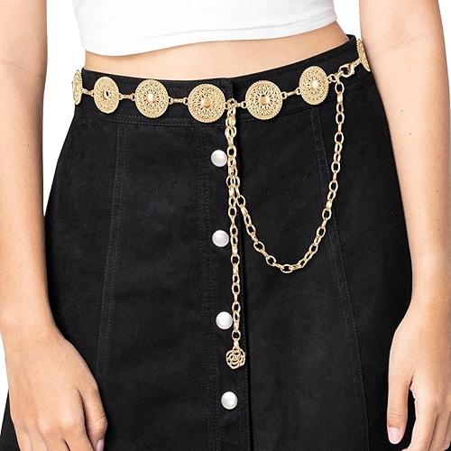 1 corrente de metal para mulheres, cinto Western Concho, cinto boêmio ajustável para vestidos, jeans, cowgirl