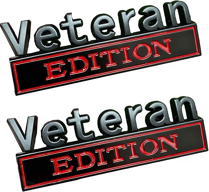 2PCS Veteran Edition Car Emblem,Retired Soldier 3D Metal Material Sticker,3D Badge Decal Veteran Letters Badge Exterior Car Truck Stickers