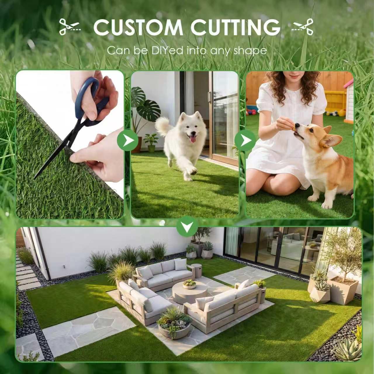 whitefeather Artificial Grass for Dogs Potty – Indoor Dog Pee Pad with Non-Slip White Rubber Base, Easy Clean Fake Grass for Small Dogs, DIY Cuttable Turf for Apartments (2'*3')
