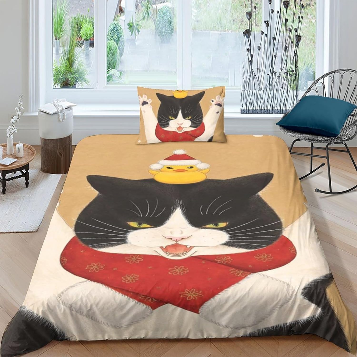 LENTLY Cat Illustration Bed Linen 3D Print Duvet Cover 2Piece Soft