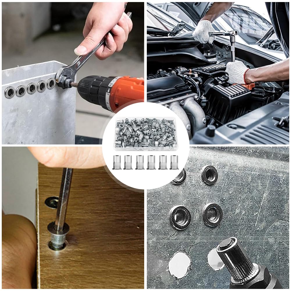 Pack of 100 Rivet Nuts M6, Blind Rivet Nuts Made of Stainless Steel, Flat Head Rivet Nuts with Thread for Metal Plates Pipes etc