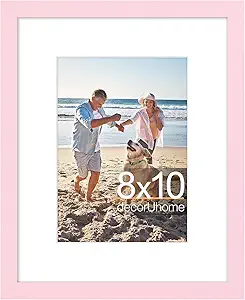 decorUhome 8x10 Picture Frame, Display Photos 5x7 with Mat or 8x10 Unmatted, Engineered Wood Frame with Plexiglass for Wall and Tabletop Display, Pink, Set of 1