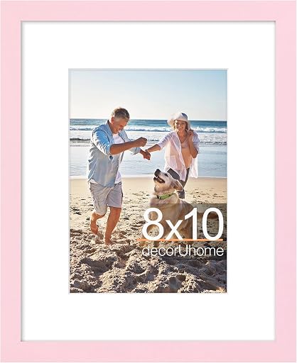 decorUhome 8x10 Picture Frame, Display Pictures 5x7 with Mat or 8x10 without Mat, Wall & Tabletop Display Photo Frame, Pink, 1 Pack