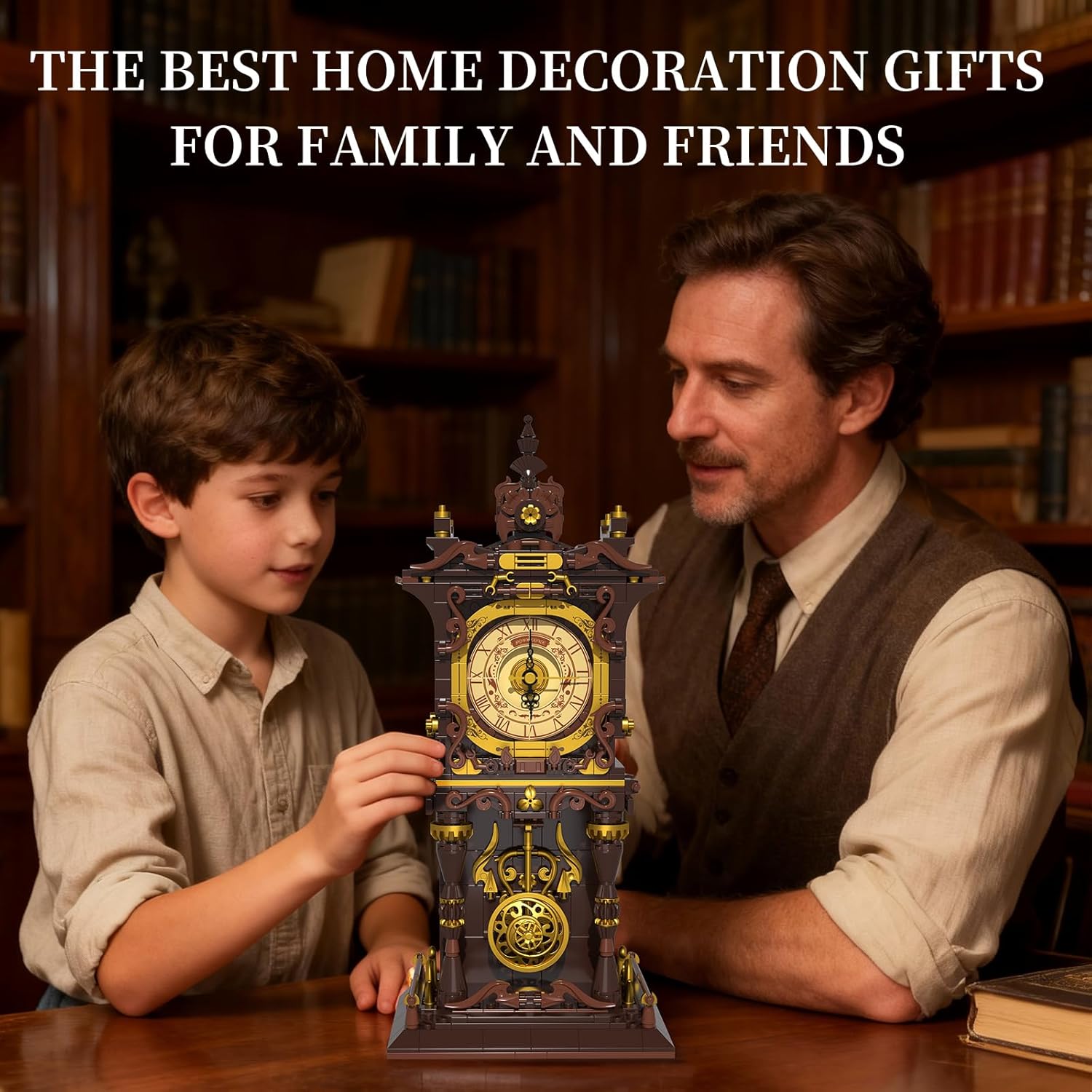 Vintage Swing Clock Building Blocks Set, Real Working Moving Pendulum & Rotating Dial, Mechanical Building Blocks Toys, Gift for Adults Teens Girls Boys 12+, Retro Steampunk Home Decor