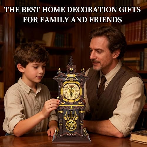 Miniatura 6 de Juego de bloques de construcción de reloj de péndulo vintage, péndulo móvil y esfera giratoria, juguetes de bloques de construcción mecánicos,