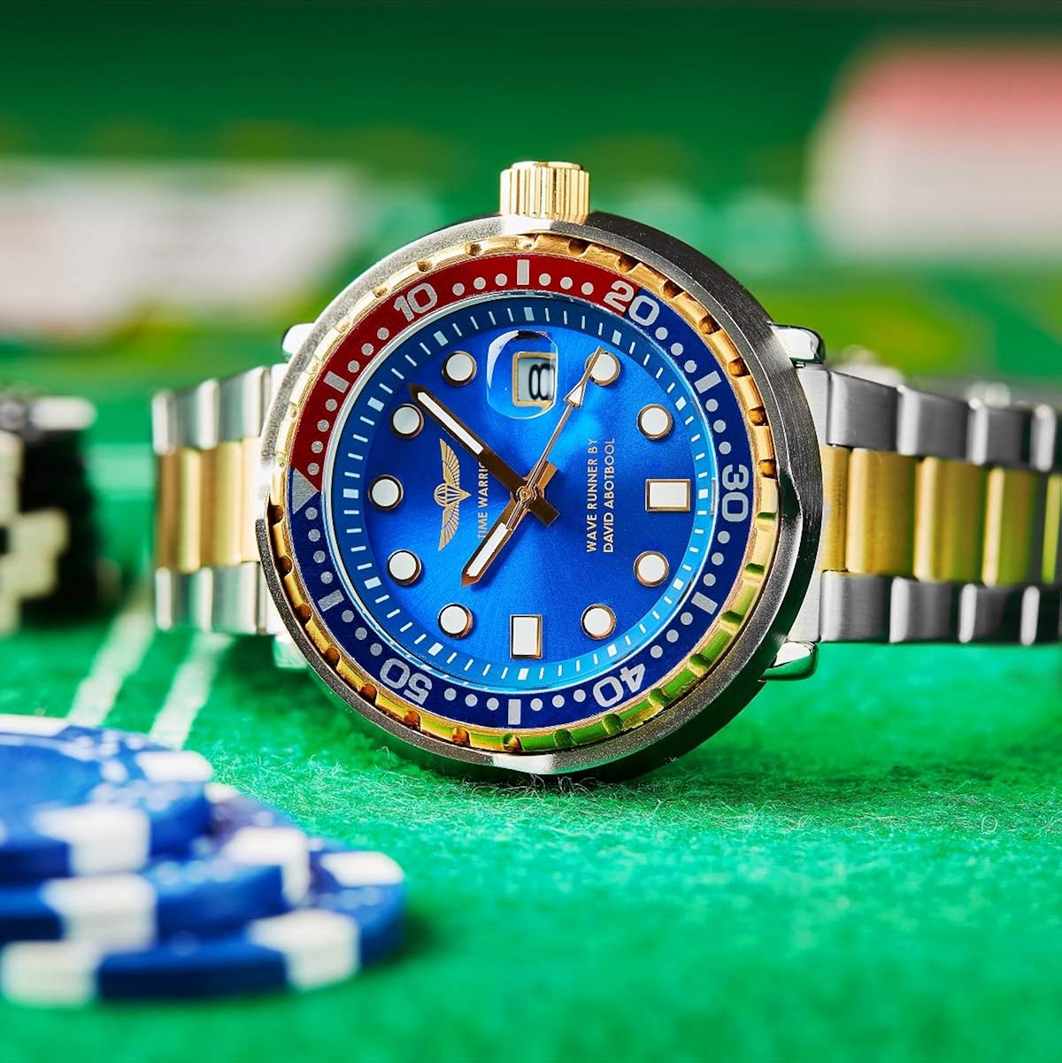 Vista 5 de TIME WARRIOR Wave Runner by DA movimiento de cuarzo correa de acero inoxidable reloj Pro Diver edición limitada