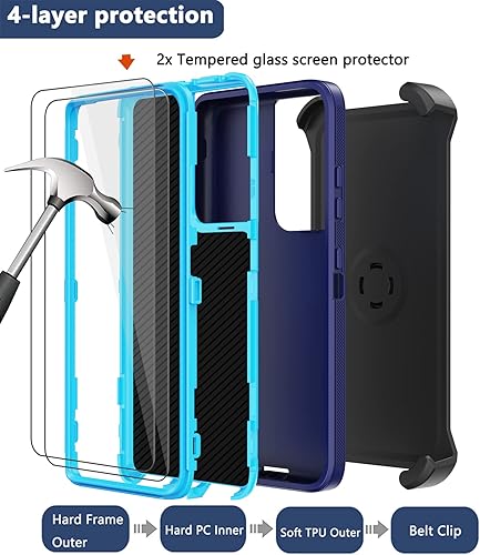 Miniatura 3 de Funda para Samsung Galaxy S21 Ultra con funda de clip para cinturón, 2 protectores de pantalla, cuerpo completo resistente, a prueba de golpes, a