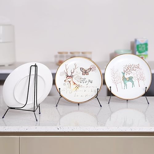 Miniatura 10 de Fasunry Paquete de 6 soportes de exhibición de platos mejorados, soportes antideslizantes de hierro de 6 pulgadas, soportes de exhibición de libros,