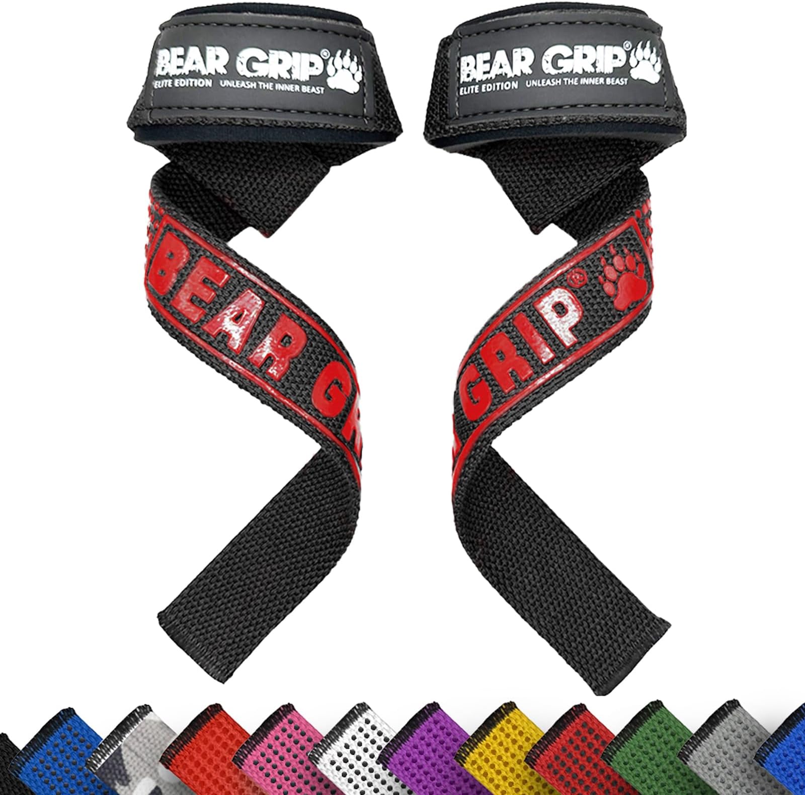 BEAR GRIP Straps - Premium Neoprene Padded Heavy Duty Double Stitched Weight Lifting Gym Straps, Deadlift, Gym Accessories for Men and Women, Advanced Gel Grip, 100% cotton, Extra long length