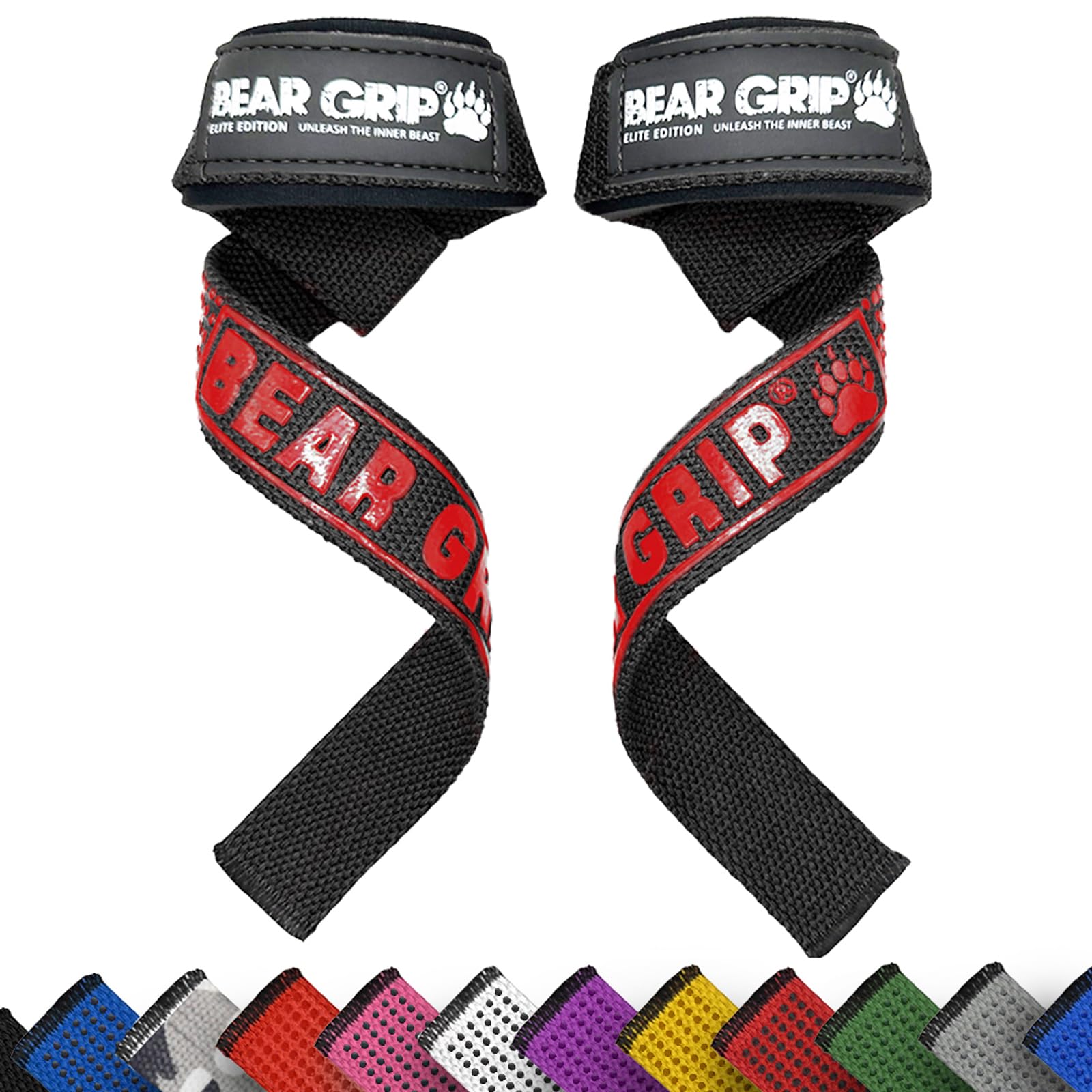 BEAR GRIP Straps - Premium Neoprene Padded Heavy Duty Double Stitched Weight Lifting Gym Straps, Deadlift, Gym Accessories for Men and Women, Advanced Gel Grip, 100% cotton, Extra long length