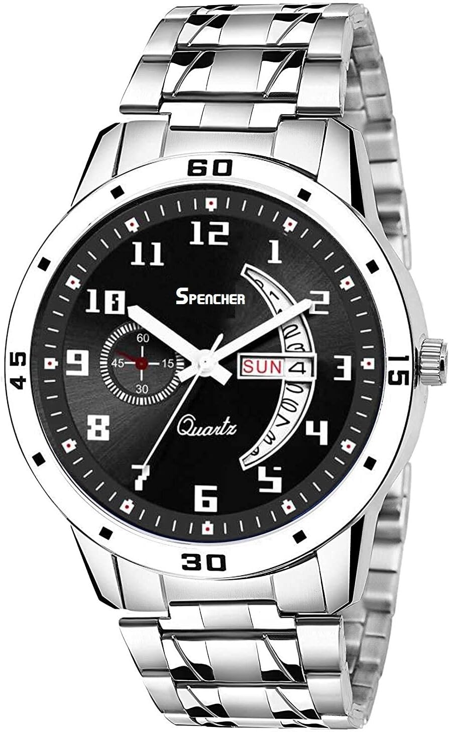 Spencher Analog Day Date Functioning Steel Chain Watch for Men (Black) (B0CFG8JSXZ) Amazon Price History, Amazon Price Tracker