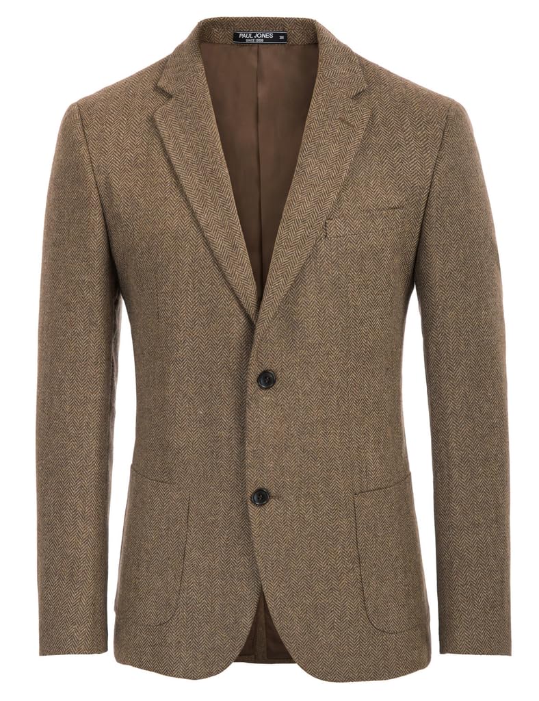 Men's Herringbone Blazer Coat Wool Blend Blazers Notch Lapel Two Button Suit Jackets