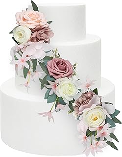 Rinlong 3Pcs Pre-made Cake Flowers Dusty Pink Cake Decorations Wedding C...