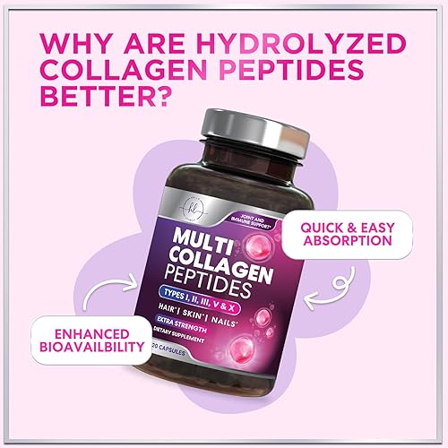 Vista 8 de Suplemento de colágeno múltiple de 2400 mg - Tipos I, II, III, V y X, píldoras de péptidos de colágeno múltiple para mujeres y hombres, suplementos