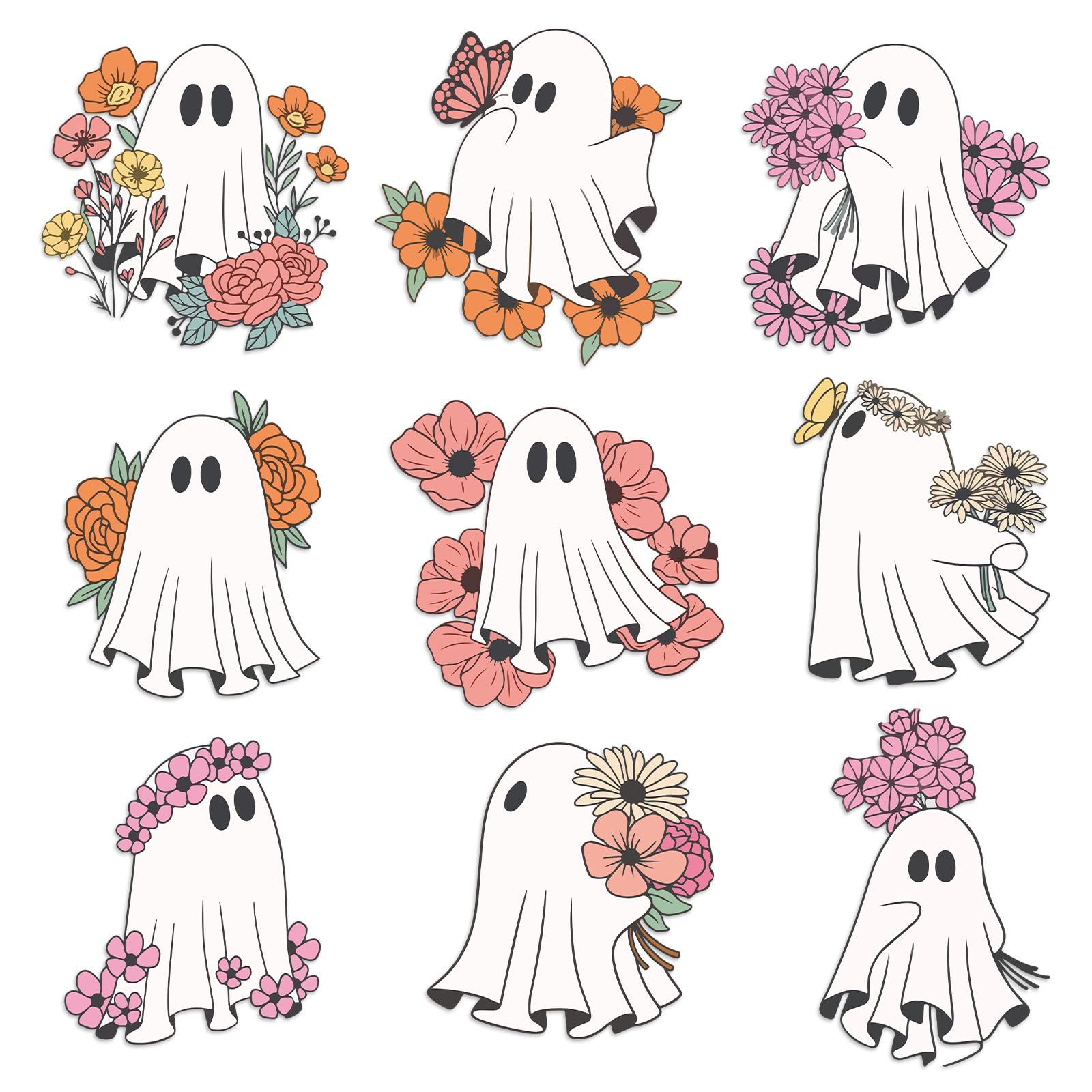 Silhouettes de fantômes blancs avec points de colle inclus pour projets d'artisanat d'Halloween