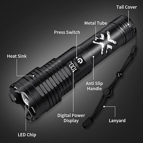 Miniatura 8 de Linternas recargables de alto lúmenes, linterna LED súper brillante de 900,000 lúmenes, resistente al agua, de larga duración, 5 modos de