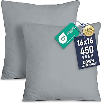 Utopia Bedding Throw Pillows Insert (Pack of 2, Grey) - 16 x 16 Inches Bed and Couch Pillows - Indoor Decorative Pillows (UB2648)