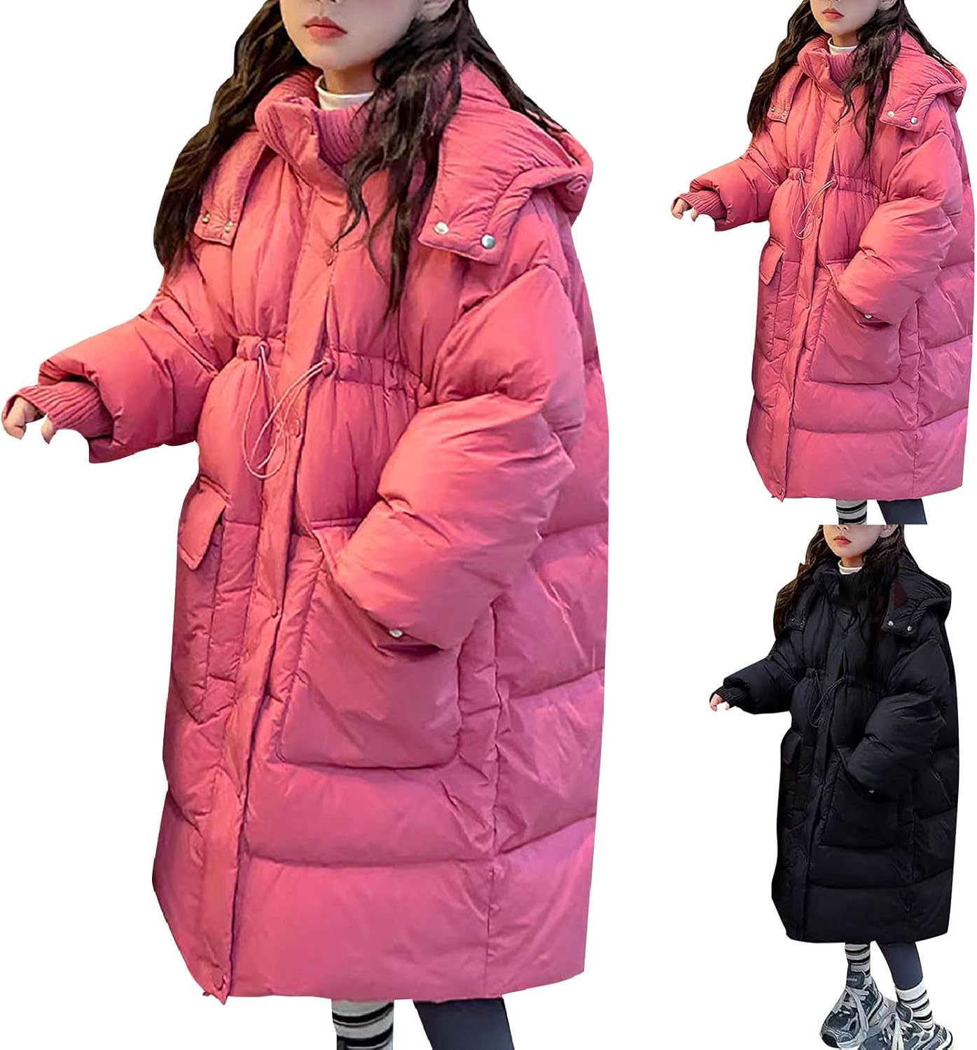 Girl's Winter Coat Waterproof Warm Long Quilted Puffer Jacket Fleece Lined Hooded Parka Snow Coats Insulated Outwear