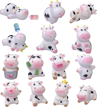 JKanruh 16 Pcs Cute Cows,Mini Animals Miniature Resin Cow Figures, Fairy Garden Moss Landscape Ornaments for Outdoor Decoration,Home Decor,Cake Decoration,DIY Crafts ...