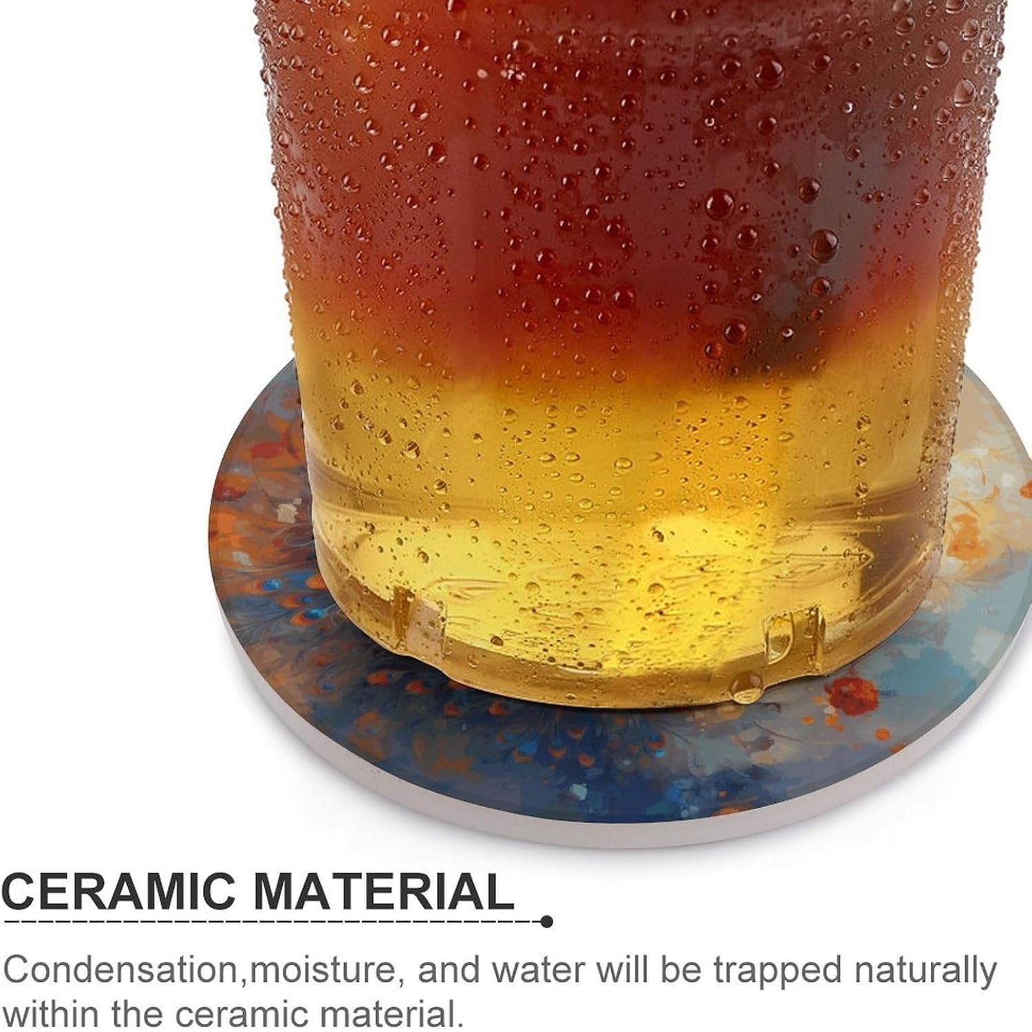 Peacock2 Coaster with Cork Base Drink Coasters for Coffee Table Decor Modern Cup Coasters with Non-Slip & Heat-Resistant Cute Ceramic Table Coaster for Home Dining