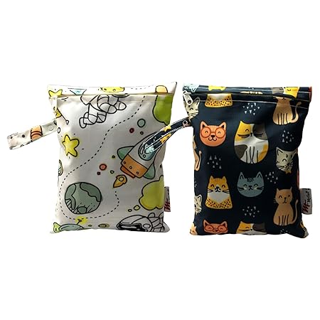 MY FAV Diaper Wet Dry Pouch with Zipper, Reusable & Washable Organizer Bag for Travel, Beach, Pool, Stroller, Diapers, Dirty Gym Clothes, Wet Swimsuits, Toiletries- Pack of 2 (Style 4)