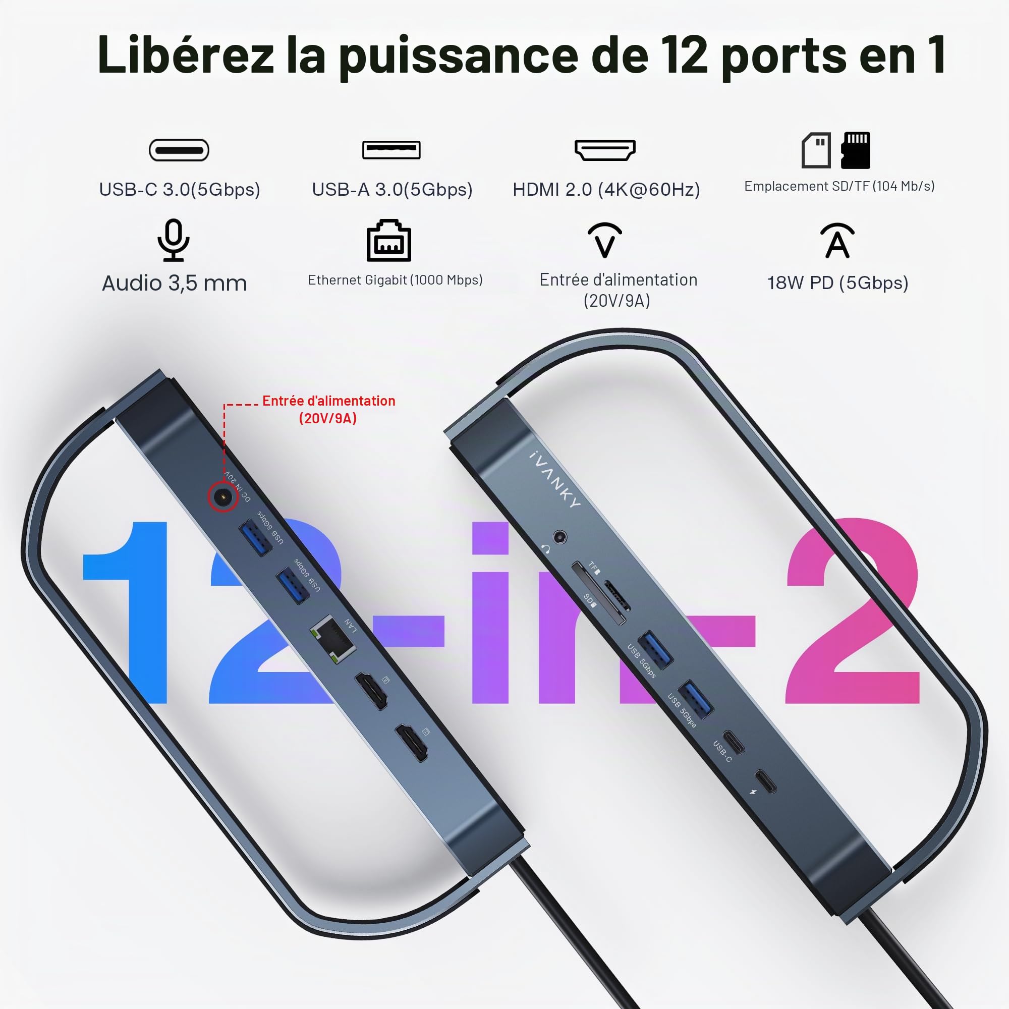 iVANKY 12-en-1 FusionDock 2 Station d'accueil Verticale pour MacBook Pro avec Alimentation 150W, Dock Double écran 4K@60Hz pour Mac M3/M4 Pro/Max 2xHDMI, 96W PD, 6 USB, Ethernet, SD/TF et Audio