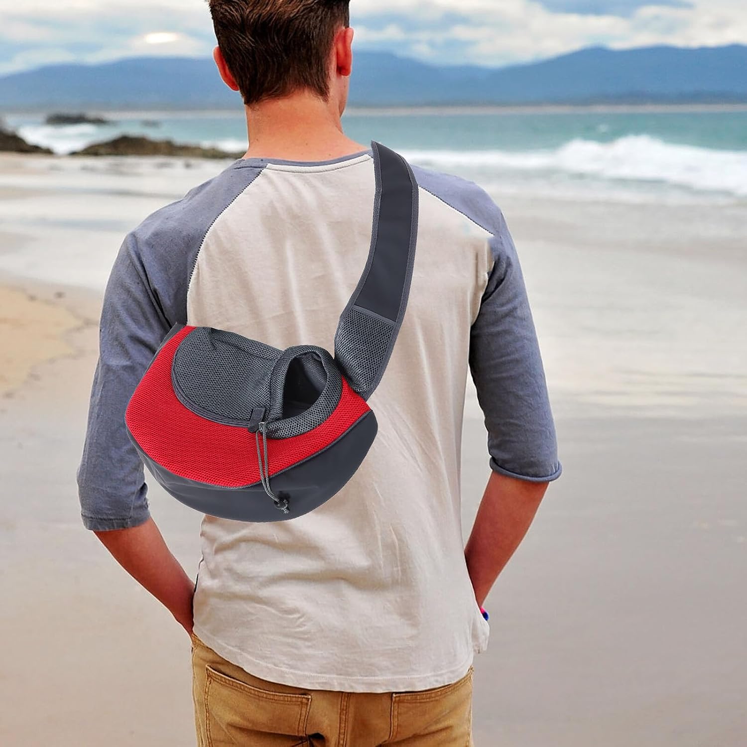 Pet Sling Carrier Small Dog Sling Breathable Lightweight Red L Size Outdoor Travel Bag for Cats and Small Dogs