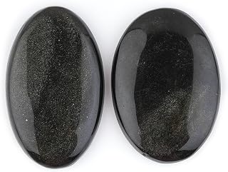 CRYSTALIS 2pcs Large Golden Obsidian (1.30" inch+) Cabochons Gemstone, Oval Shape, Loose Crystals, Wholesale Bulk, Jewelry Making Supply, Flatback Polished Stones, Wire Wrapping, DIY, Decor, Gem Collection