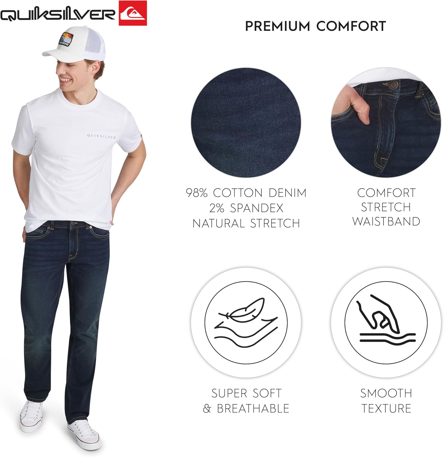 Quiksilver Men's 5 Pocket Straight Fit Stretch Waist Denim Jeans - Image 3