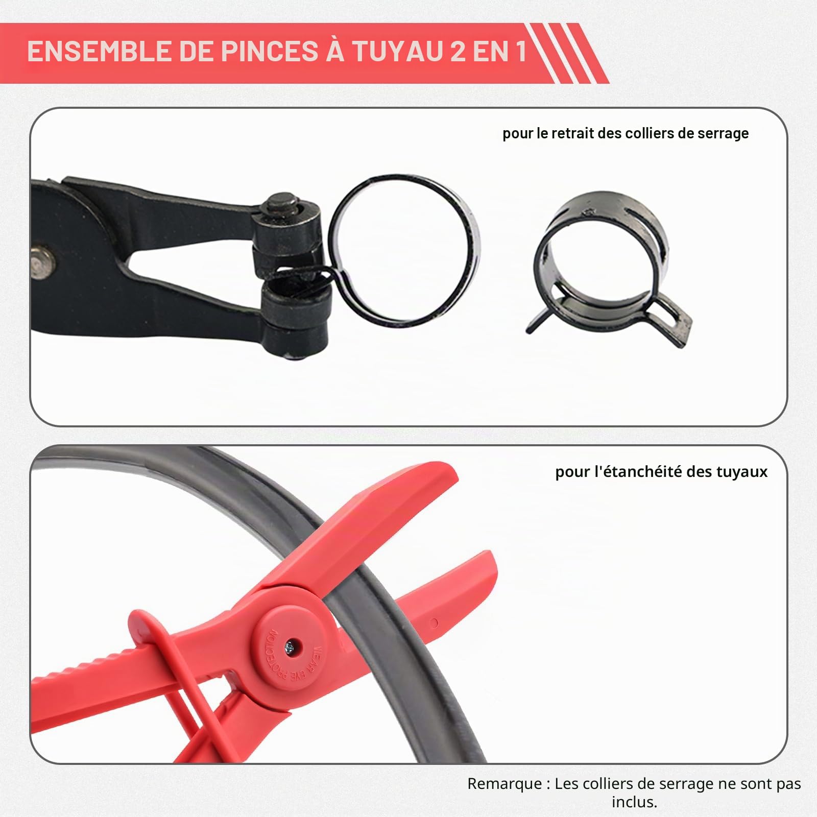 FreeTec 15 pièces Kit Pince a Collier de Durite, 9 Pince Collier à Ressort et 6 Pinces Blocage Tuyau, Pinces Verrouillable pour Démonter Colliers de Serrage Auto (Rouge)
