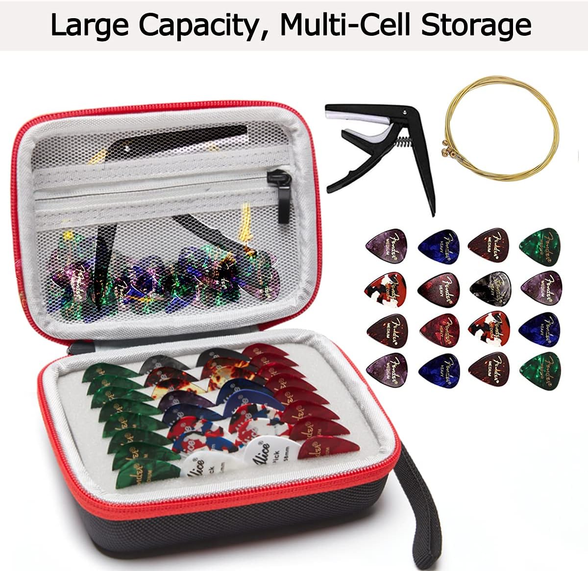 Guitar Pick Holder Case Compatible for Fender, ChromaCast, D'Addario, JIM DUNLOP, Bolopick, UNLP MUSICAL INSTRUMENT Guitar Accessories, All Size Picks Storage Pouch Box-Bag Red image 2