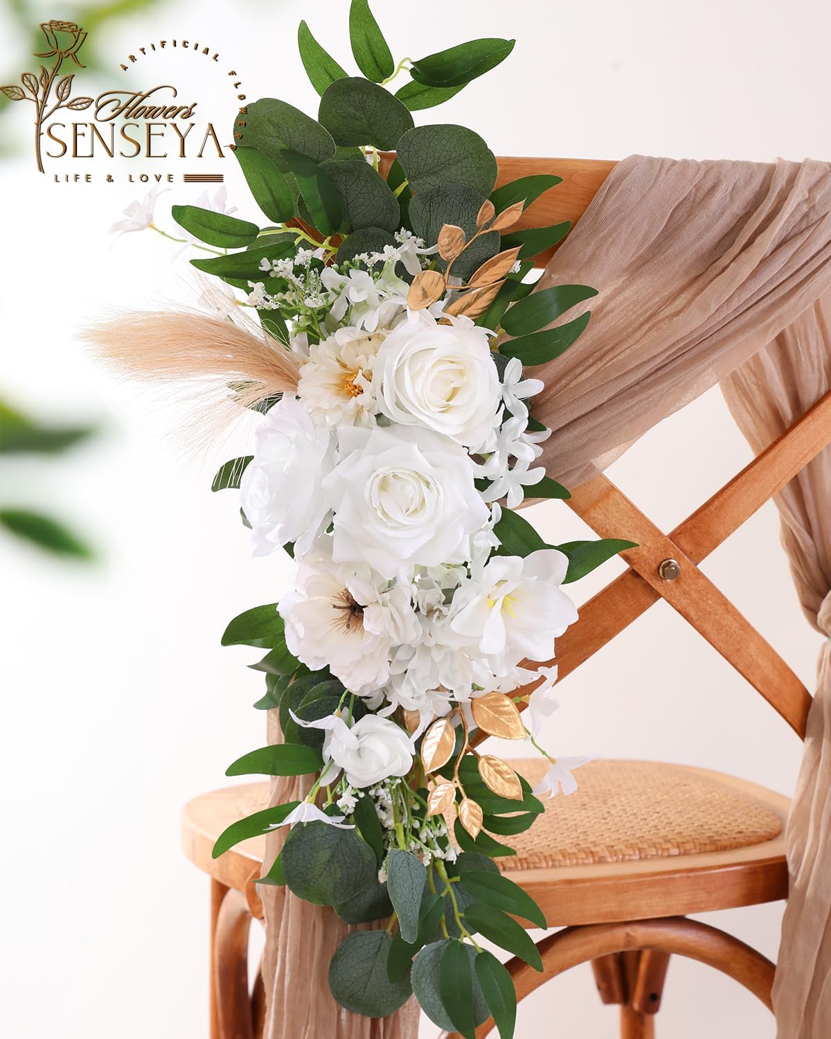 Senseya Milk White Artificial Flowers Combo for Wedding & Home Decor image 4