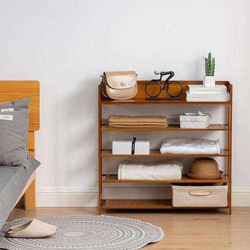 Miniatura 7 de Organizador de zapatos de bambú, organizador de almacenamiento de 5 niveles, para entrada, pasillo y armario (marrón-39)