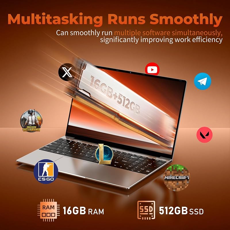 MOONFISH Gaming Laptop Computer 2026, 15.6 Inch Lap Top Pc Window 11 Pro, 16GB RAM 512GB SSD, Core i5 Processor(up to 2.8GHz), Backlit Keyboard, FHD 1920 * 1080, Office 365, Business, Student image 5