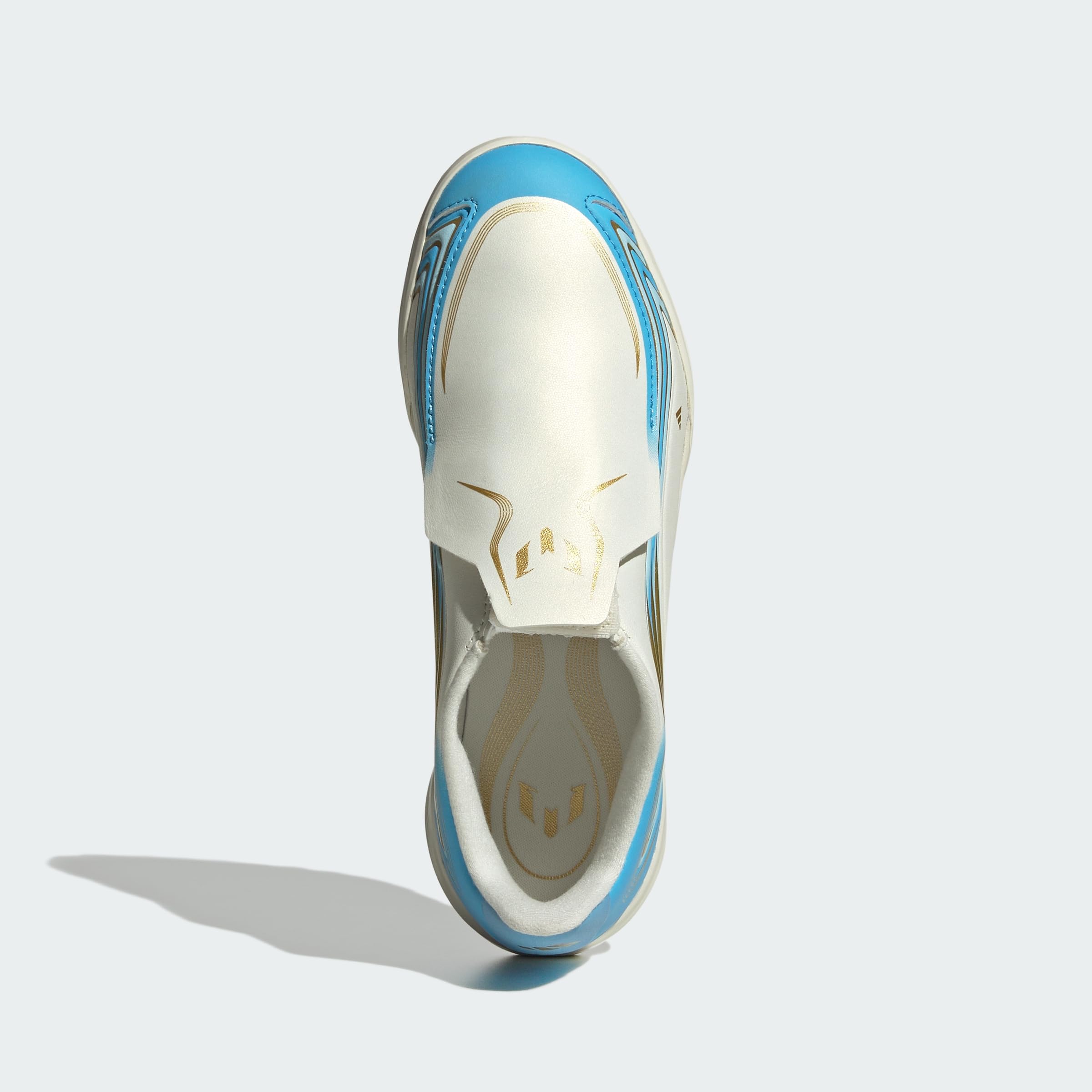 adidas Uniseks - dzieci F50 Messi League Laceless Turf Football Kids Shoes, ivory/semi blue burst/icey blue, 31 EU