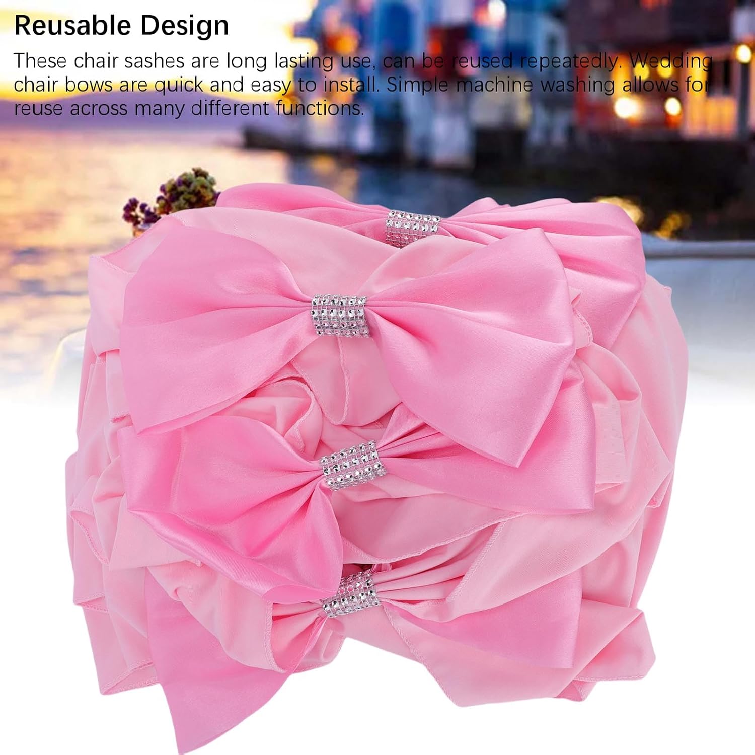 Pwshymi Chair Sashes Bows Elegant Stretch Bands for Wedding Ceremony Reception Decorations, 25PCS for Banquet Party Holiday, Polyester Material (Pink)