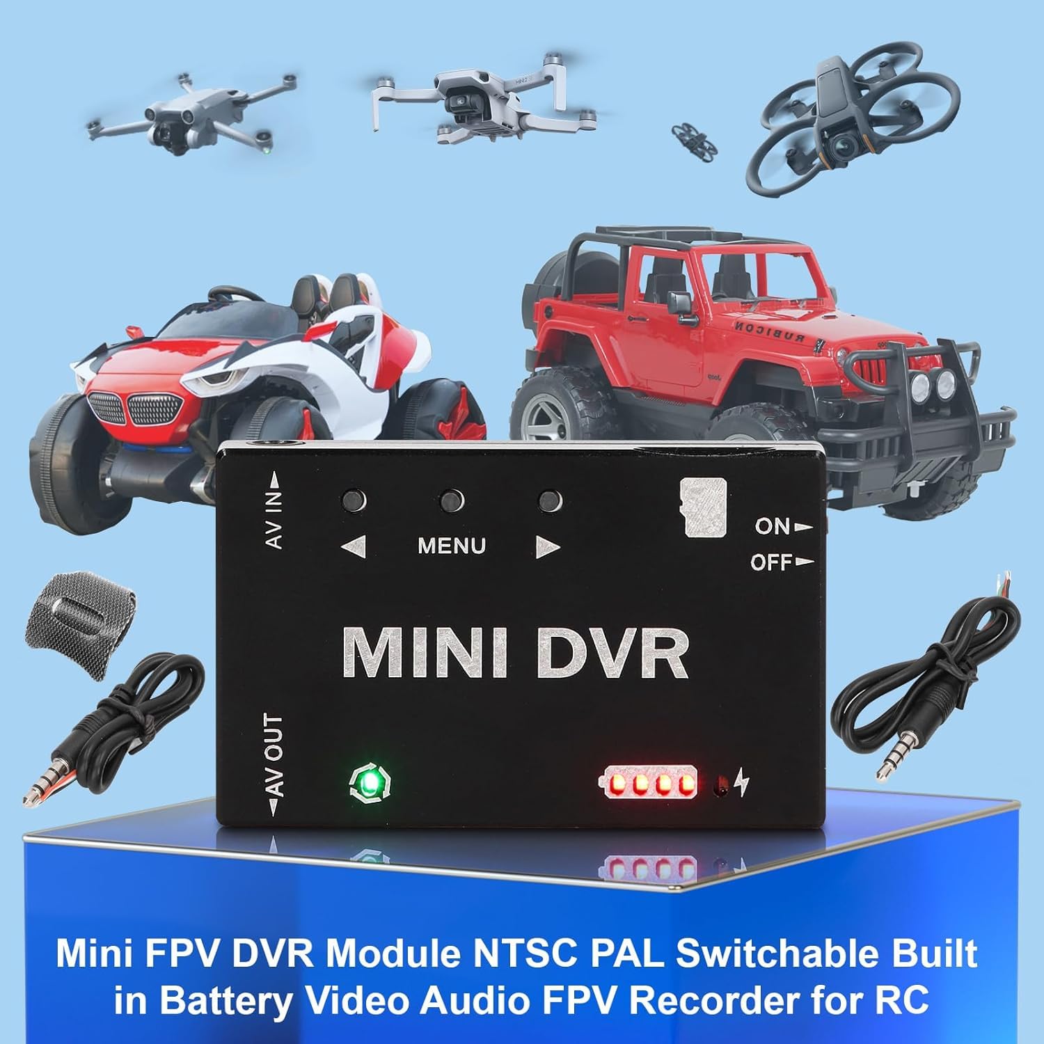 Qcwwy Mini Registrador DVR con NTSC PAL Switchable 32GB Soporte 11 Menú del Idioma FPV Drone RC Modelo Mini FPV Módulo DVR Modelos de Grabadora de Video Digital Juguetes