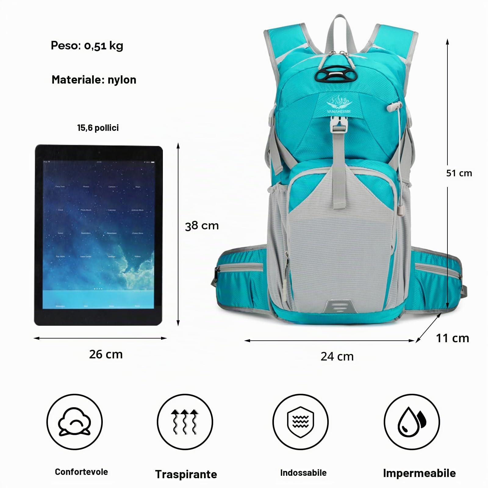 Zaino Impermeabile 18L Trekking Hiking Backpack per Donna Uomo Ciclismo Arrampicata Sport