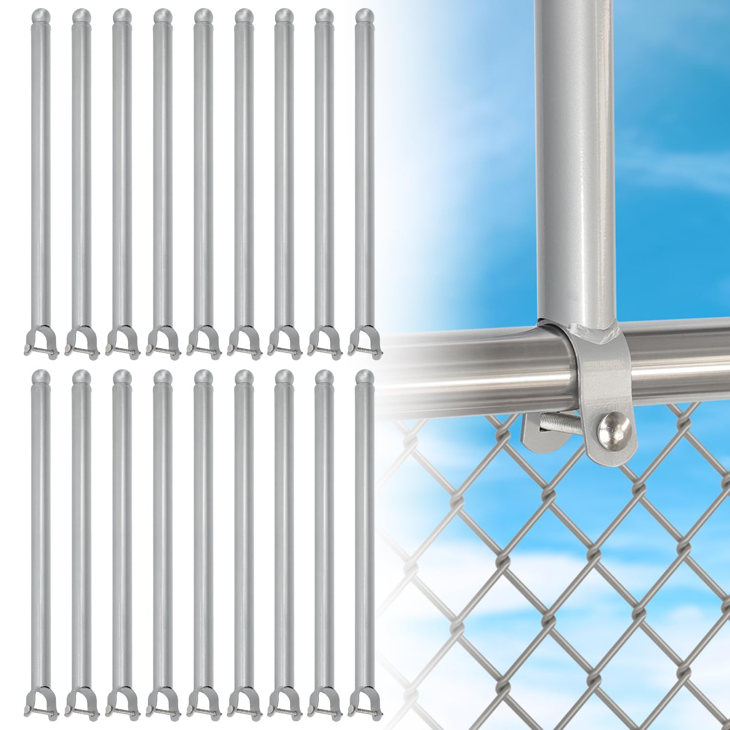 Photo 1 of 18 Pack Chain Link Fence Extension, 25.2'' Fence Extension Height, Galvanized Post Extender for Dogs and Privacy (1-3/8'') Silver