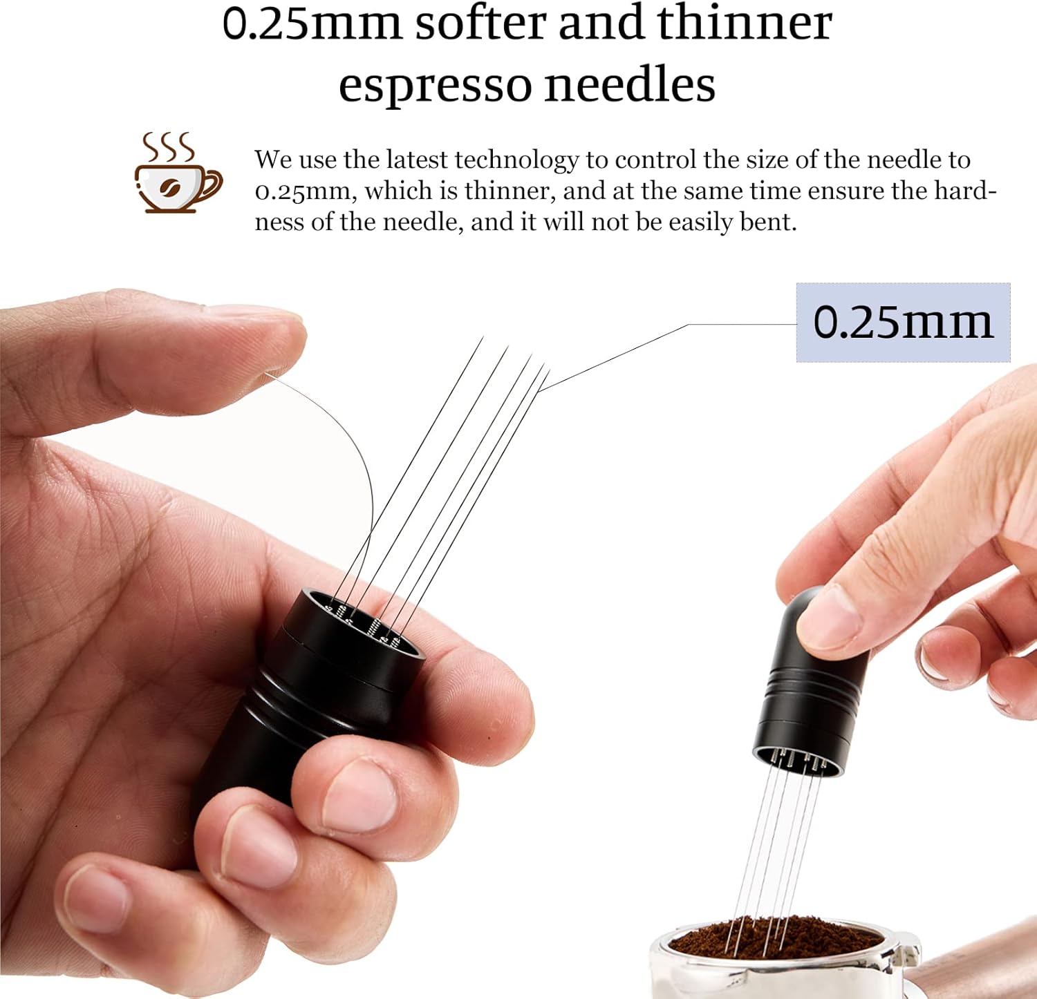 IKAPE WDT Tools, Espresso Stirrer Distribution Tool for Barista, 0.25mm 6 Needles Espresso Coffee Stirrer with Stand and Extra 6 Needles (Black) 51/54/58MM