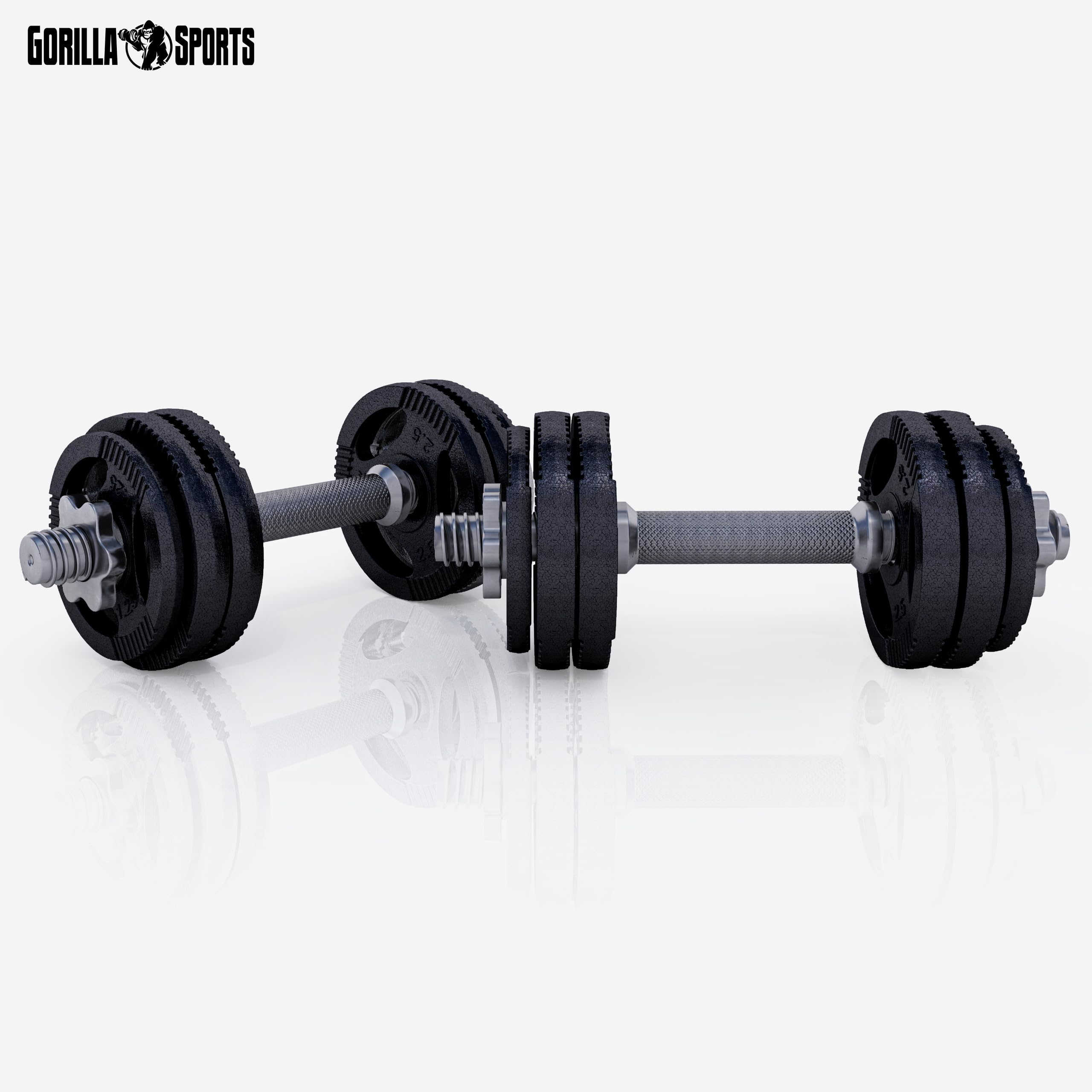 GORILLA SPORTS® Kurzhanteln 30 kg, 2er Set, 12 Gusseisen-Hantelscheiben | Mit 2 Kurzhantelstangen, 4 Sternverschlüssen und gerändeltem, rutschfestem Griff; 30 mm, Hantelset, Kurzhantelset