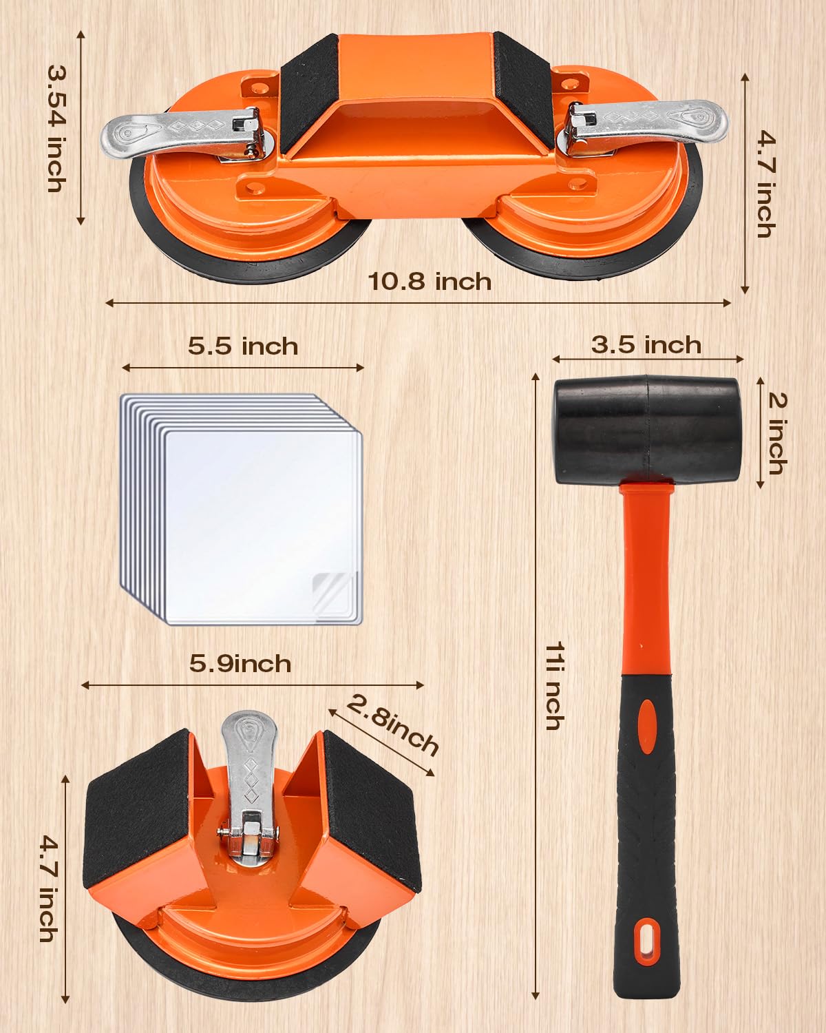 Saker Kit de herramientas y mazo para fijar huecos en el suelo, 10 almohadillas y guantes lavables, herramienta de ventosa para piso, herramientas de piso laminado para laminado liso (2 tipos de