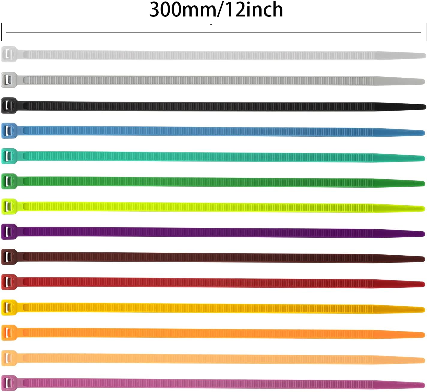 XINGO 1200 PCS Colored Garden Zip Ties 12 inch, 50 lbs Strength, Multicolor Self-Locking Nylon Zip Ties for Marking Chickens Legs or Deco Mesh Wreath Supplies