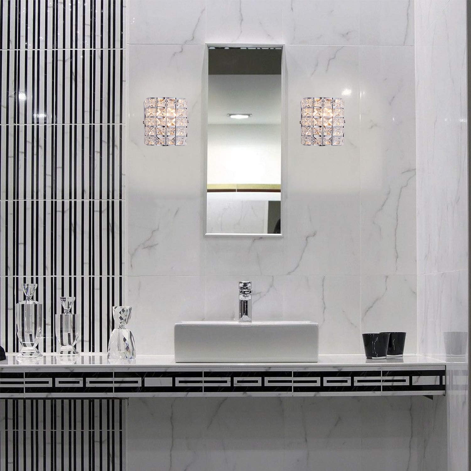 Modern Chrome Crystal Wall Sconces, Elegant Bathroom Vanity Wall Light Fixtures for Living Room Bedroom Bathroom Hallway Entryway Staircase