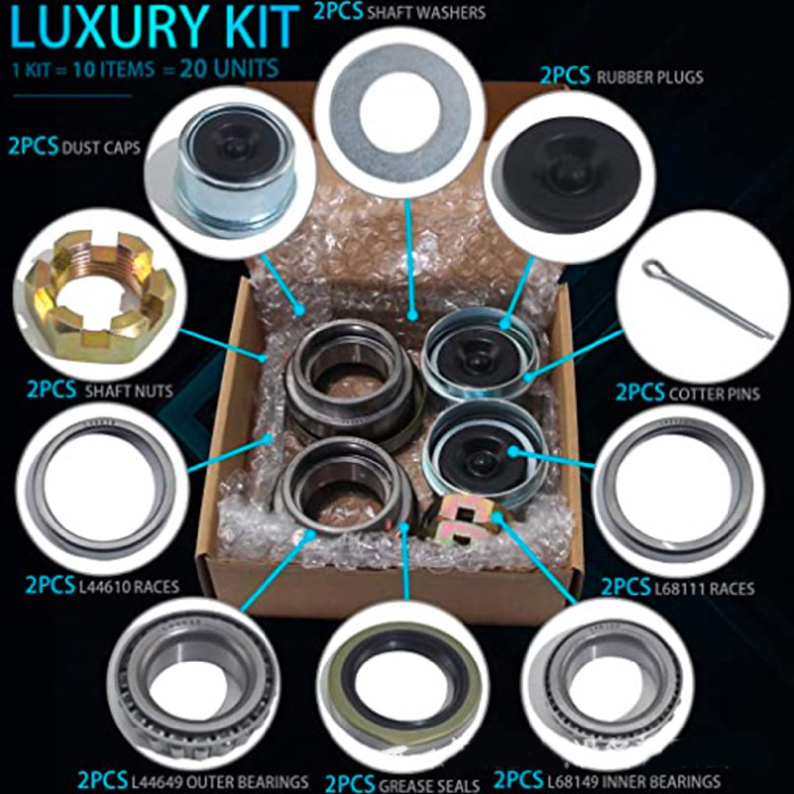 Kit de roulements de moyeu de roue de remorque L68149 L68111 L44649 L44610 171255TB Kit d'entretien Kit d'entretien de roulement de moyeu de roue de remorque 3,8 cm à 1 3/8"
