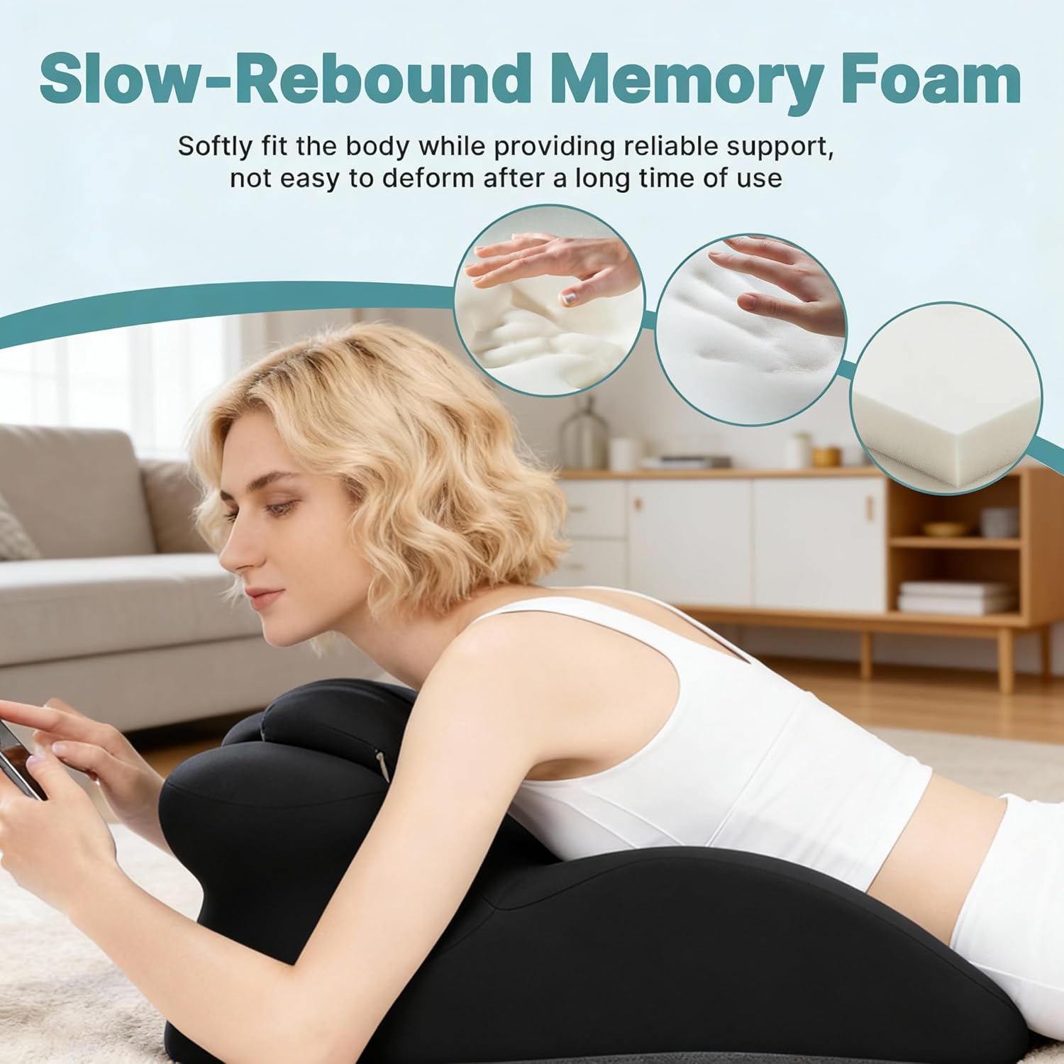 27° Ergonomic Memory Foam Support Pillow, Angled Wedge Cushion for Neck, Back & Multi-Position Comfort (Purple & White)